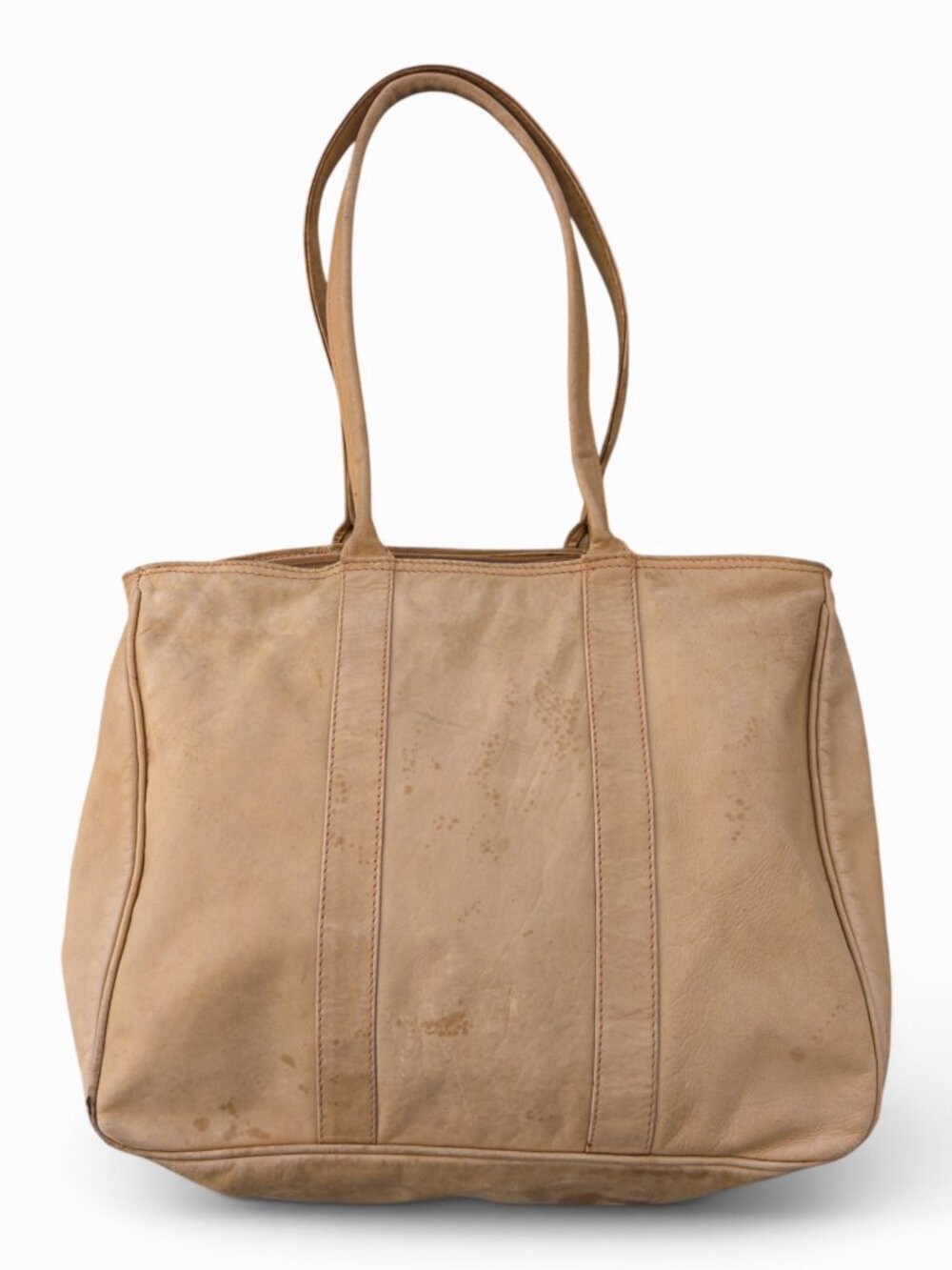 Vintage L.L.Bean Leather Zip Tote, Distressed Beige, Well-Loved Workhorse